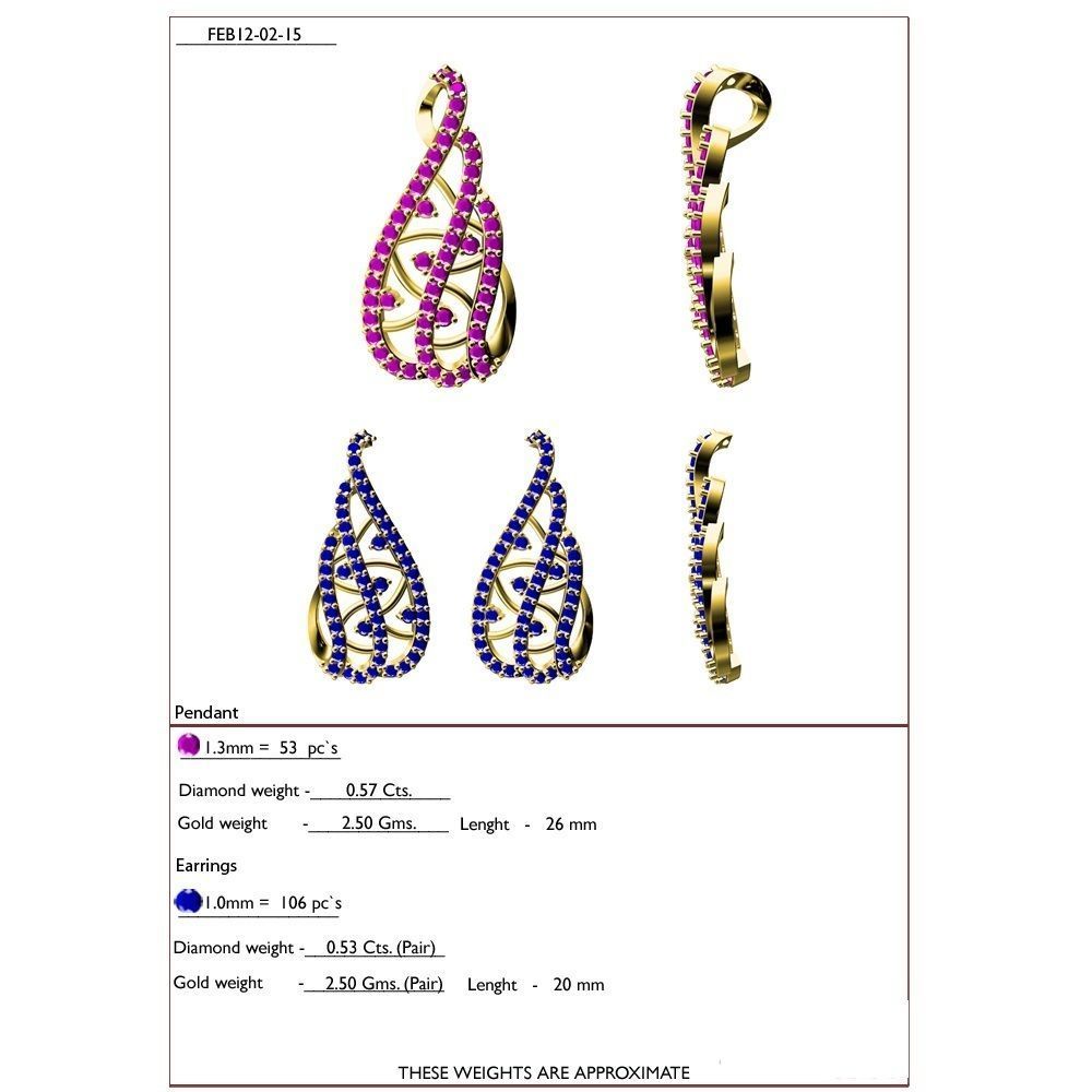 Drop Shape Pendant And Earrings With Gemstones 3D print model
