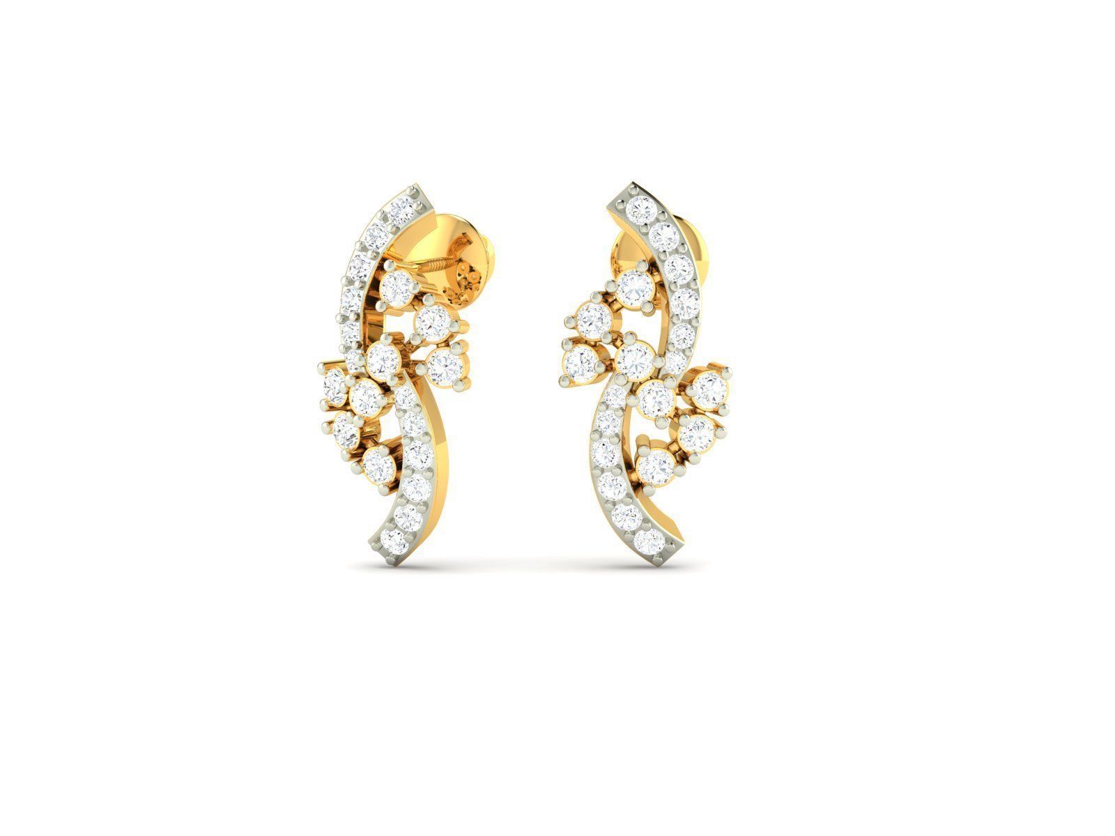 Gold Earrings With Diamonds 117 3D print model