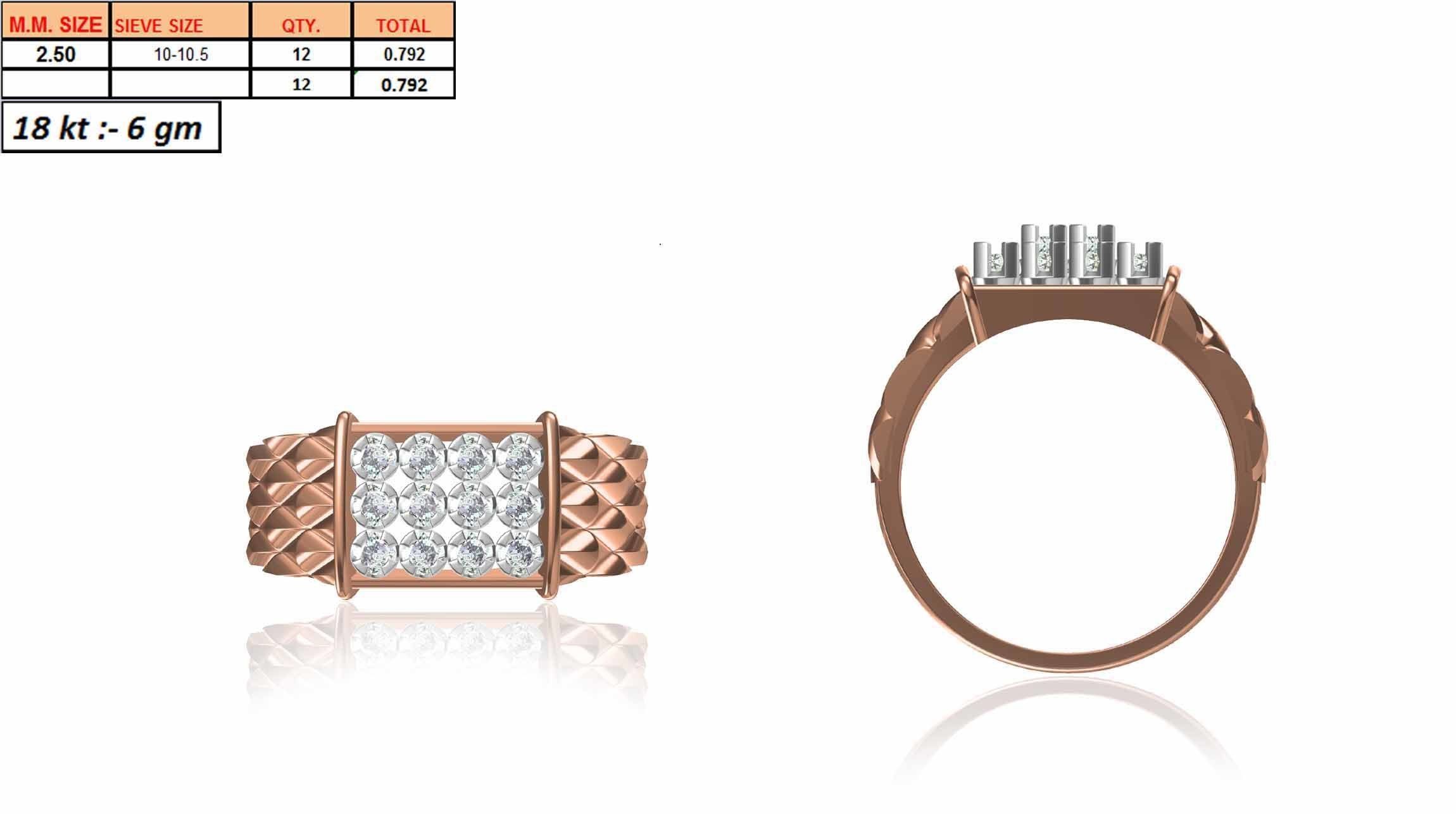 Rectangular Rose Gold Grid Ring With Diamonds 3D print model