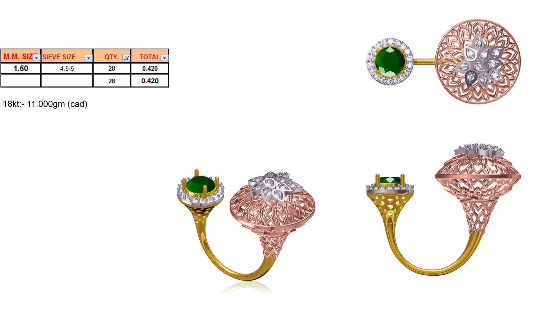 Luxurious Ring With Diamonds And Emerald 3D print model