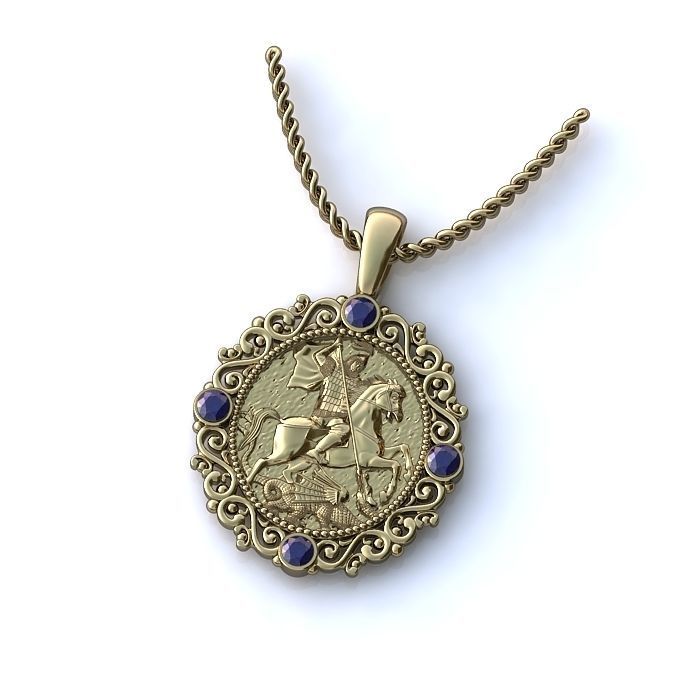 Round Shaped White Gold Pendant With Sapphire 3D print model