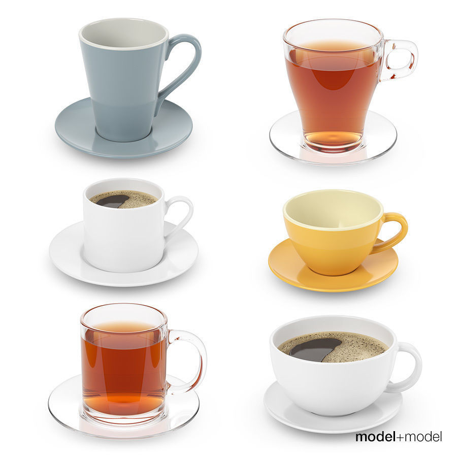 Cups collection with tea and coffee