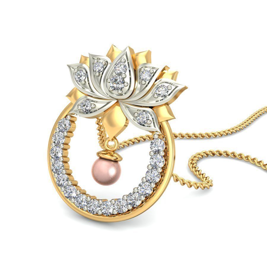 Lotus Shaped Gold Pendant With Diamonds 3D print model