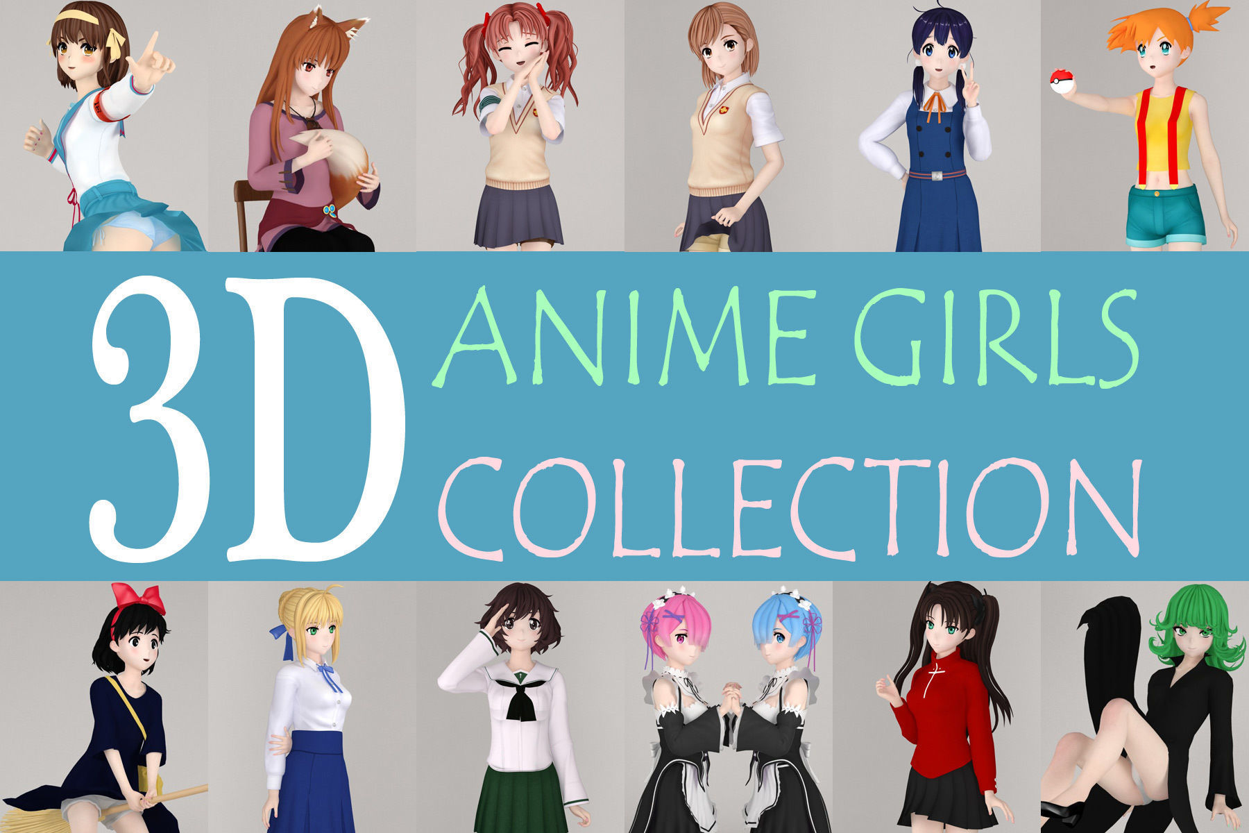Anime girls collection 3D model_0