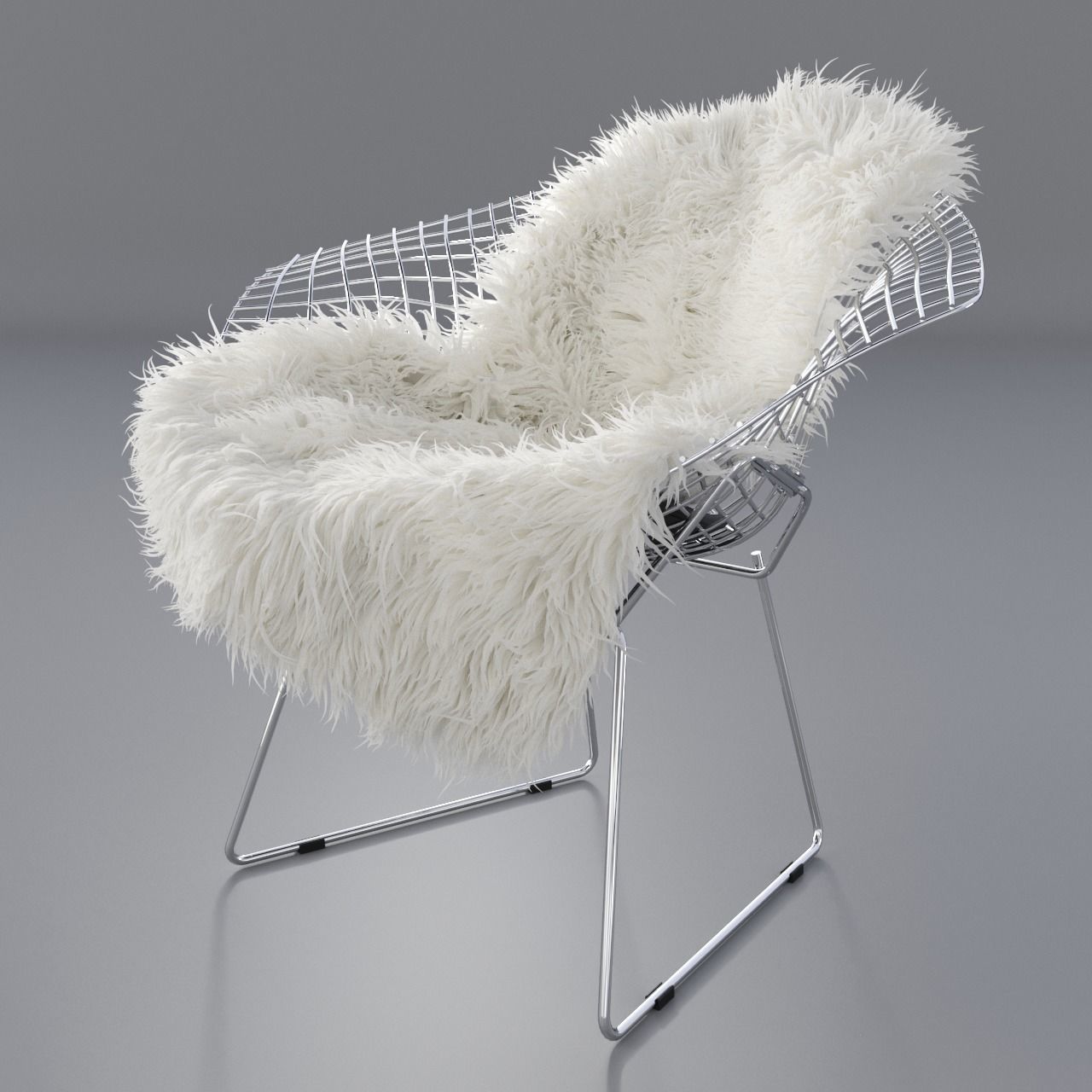 Sheepskin on Bertoia Diamond chair by Knoll 3D model