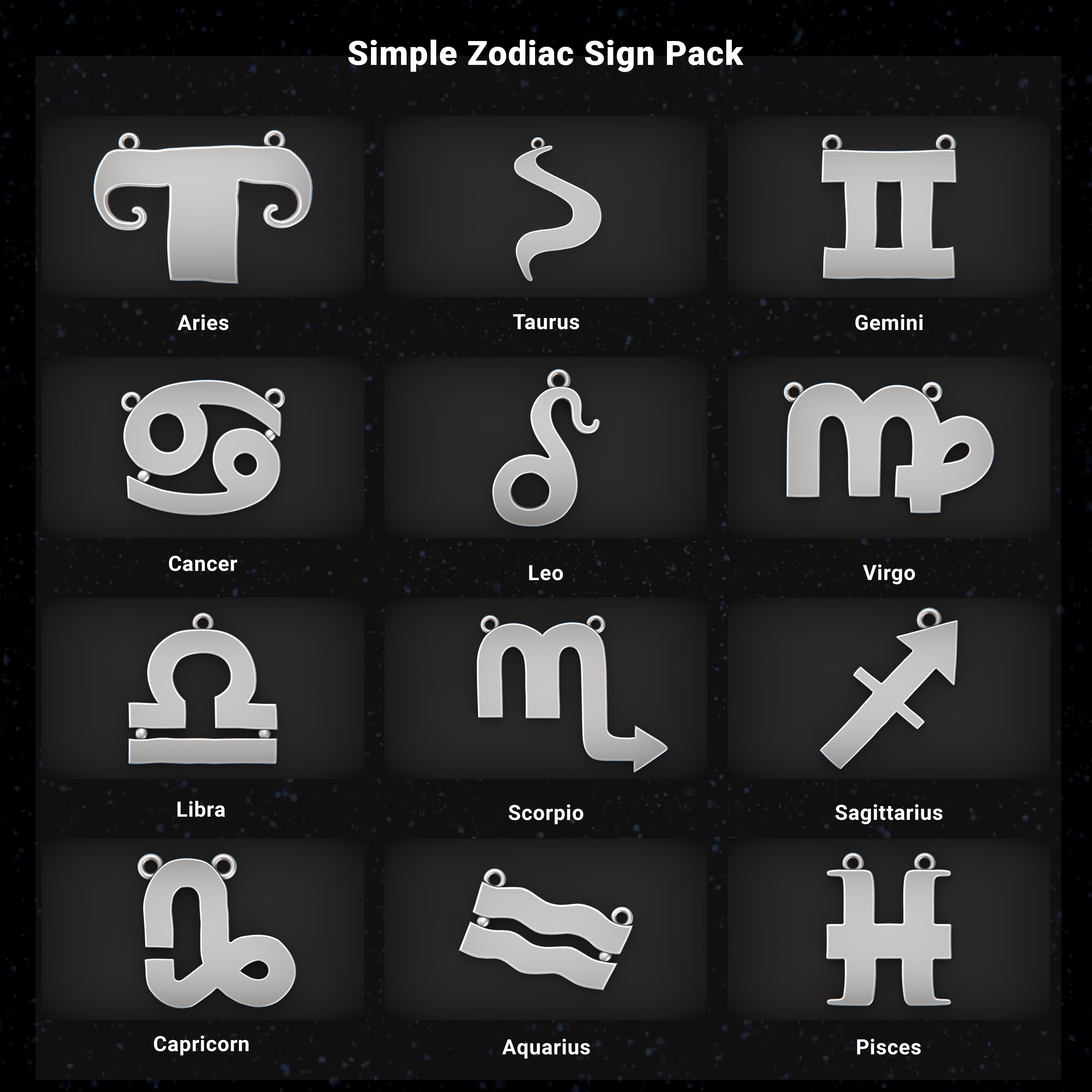 Simple Zodiac Signs 12 Pack 3D Model Collection