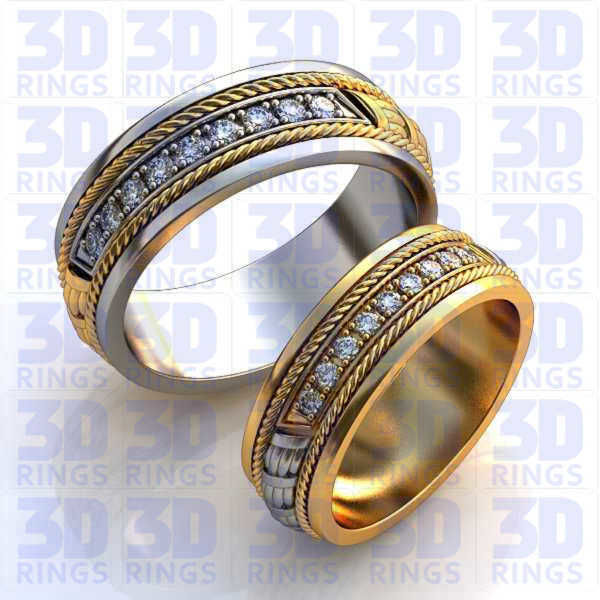 Golden wedding rings with diamonds 2001 3D model